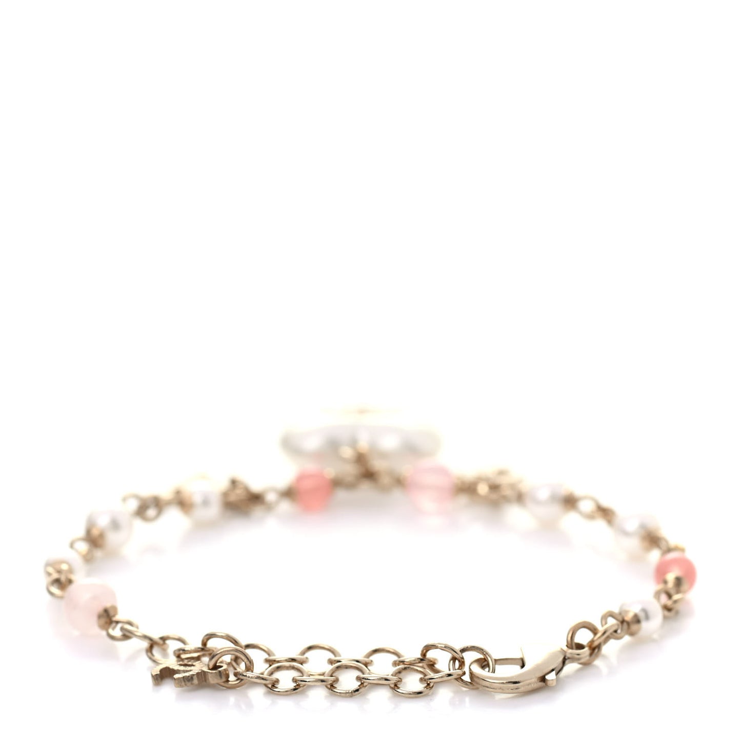 Pearl Crystal CC Heart Bracelet Pearly White Pink Gold