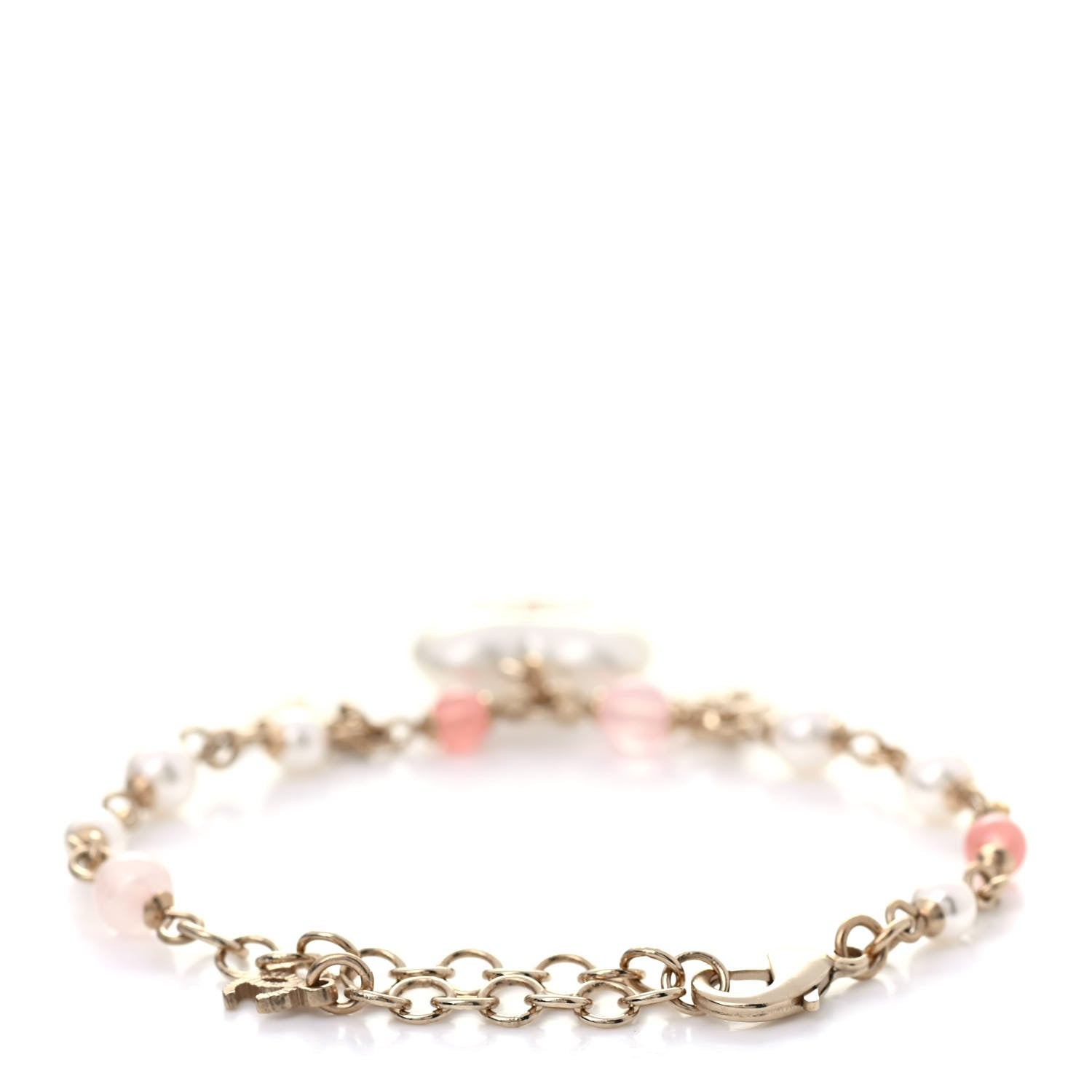 Chanel Pearl Crystal CC Heart Bracelet Pearly White Pink Gold