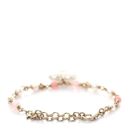 Chanel Pearl Crystal CC Heart Bracelet Pearly White Pink Gold 3 of 4