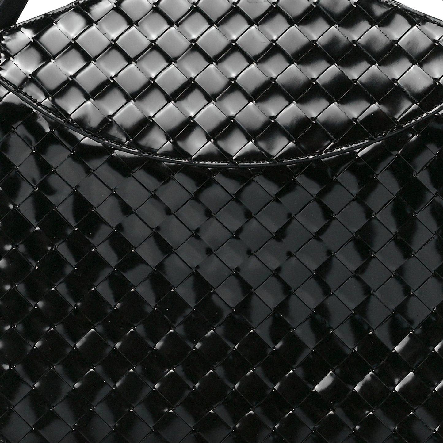 Patent Intrecciato Shoulder Bag Black