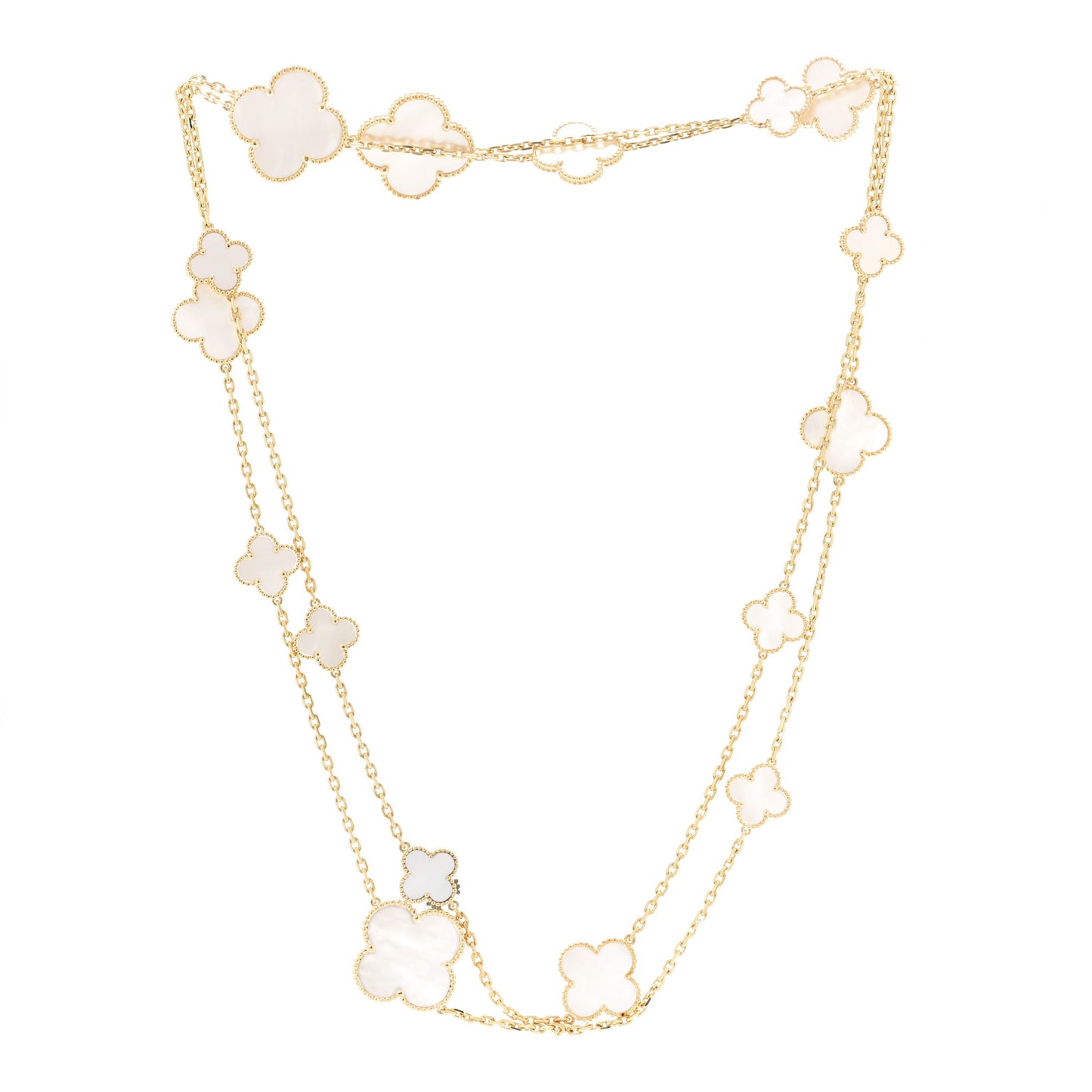 18K Yellow Gold Mother of Pearl 16 Motifs Magic Alhambra Necklace