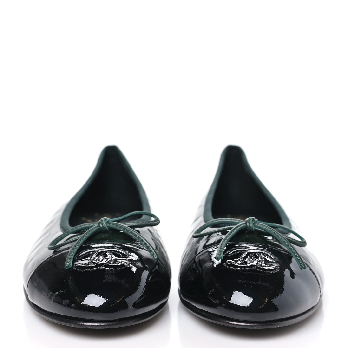 Patent Calfskin Crocodile Embossed Ballerina Flats 41 Dark Green Black 40 Dark Green Black