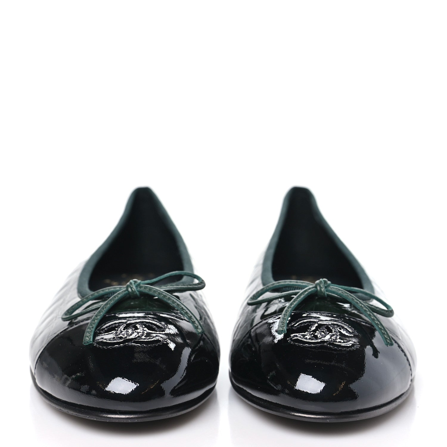 Chanel Patent Calfskin Crocodile Embossed Ballerina Flats 41 Dark Green Black 40 Dark Green Black 3 of 10