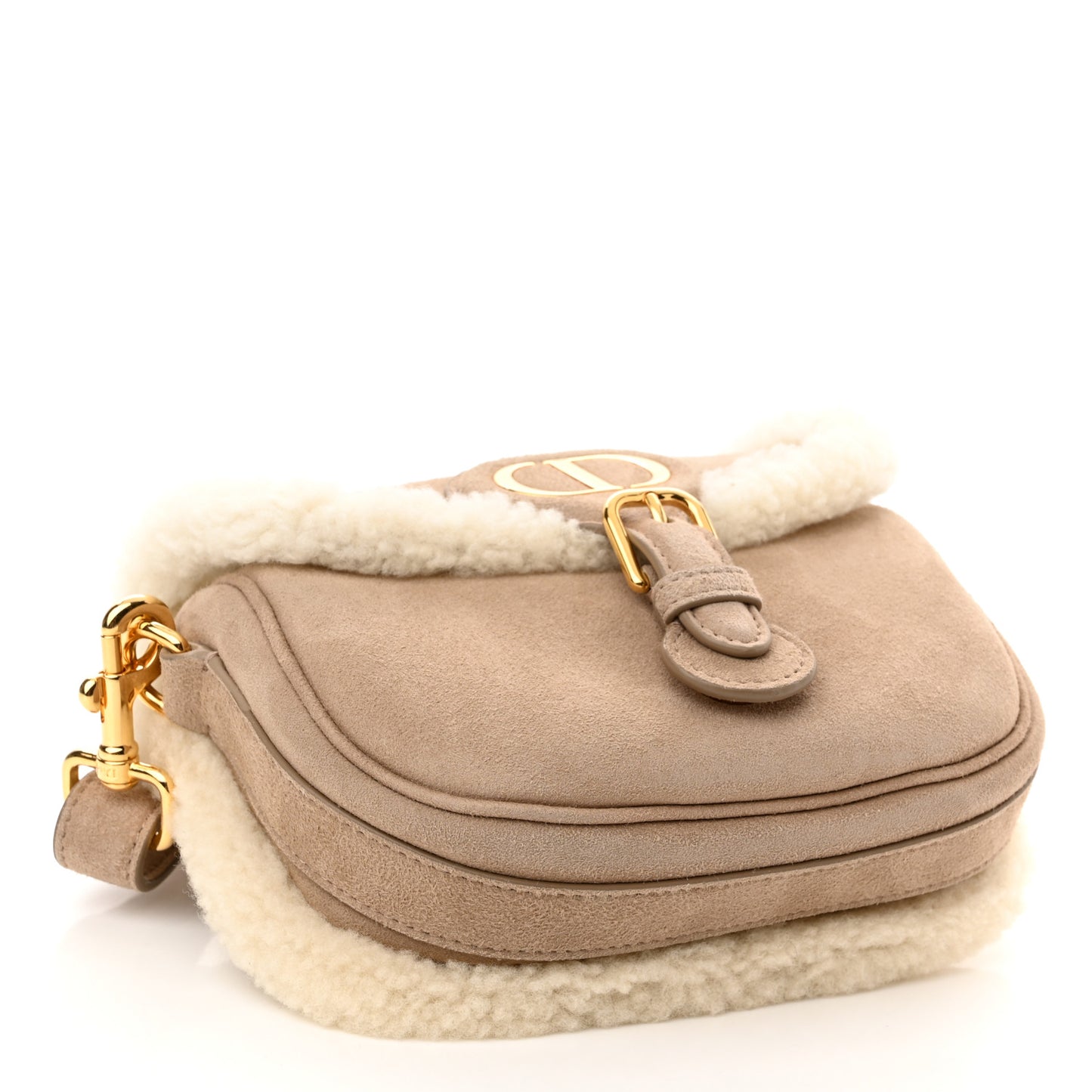 Suede Shearling Small Bobby Flap Beige