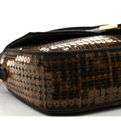 Fendi Fabric Jacquard Paillettes Vitello Seta FF 1974 Baguette Testa di Moro Real Ebano 8 of 9