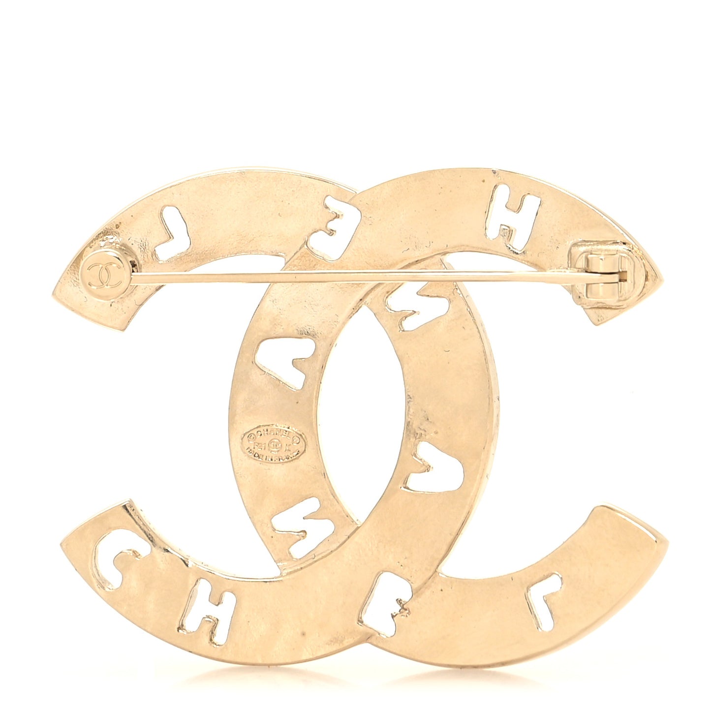 Crystal Pearl Coco CC Logo Brooch Gold
