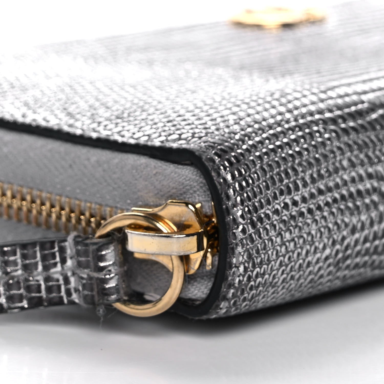 Gucci Laminated Lizard GG Marmont Zip-Around Wallet Silver 8 of 13