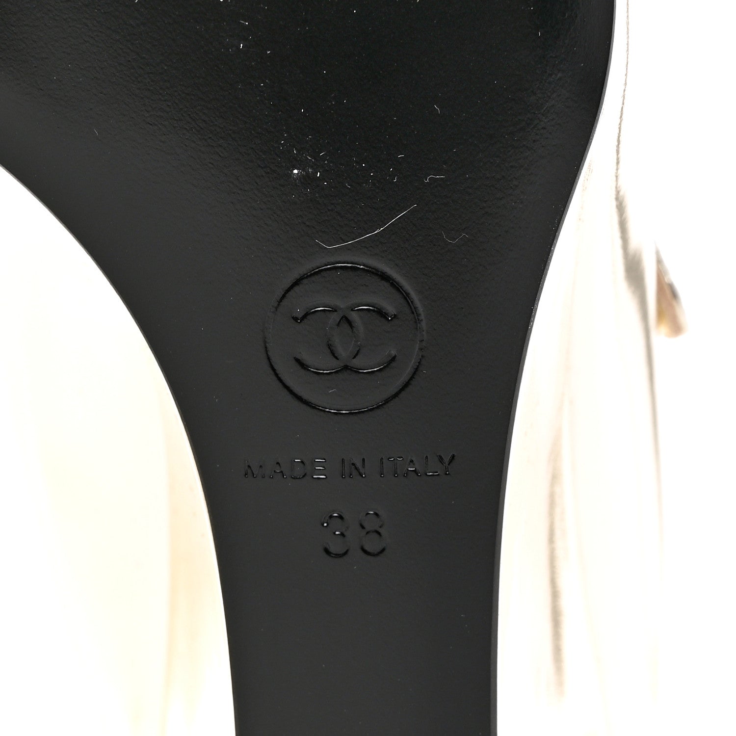 Chanel Laminated Calfskin Grosgrain Cap Toe CC Pointed Toe Wedge Pumps 38 Gold Black 8 of 9