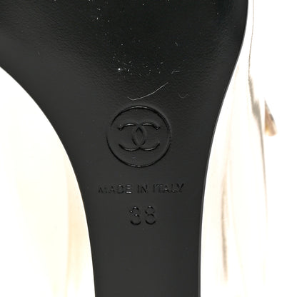 Chanel Laminated Calfskin Grosgrain Cap Toe CC Pointed Toe Wedge Pumps 38 Gold Black 8 of 9