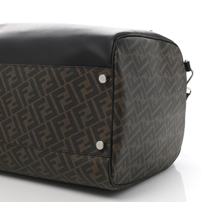 Fendi Glazed Fabric Vitello Liberty FF 1974 Diagonal Duffle Bag Tobacco Moresco Black 9 of 9