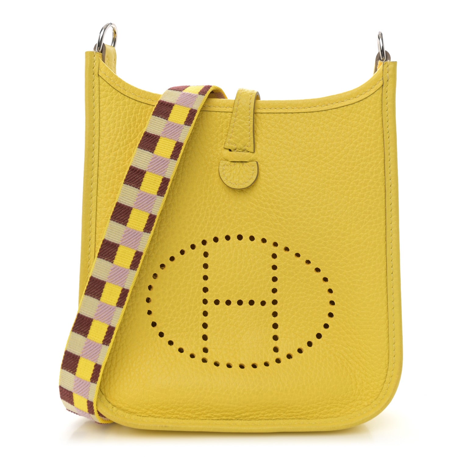 Hermes Taurillon Clemence Quadrille Evelyne TPM Lime Citron Rouge H Mauve Sylvestre Lime Citron 1 of 10
