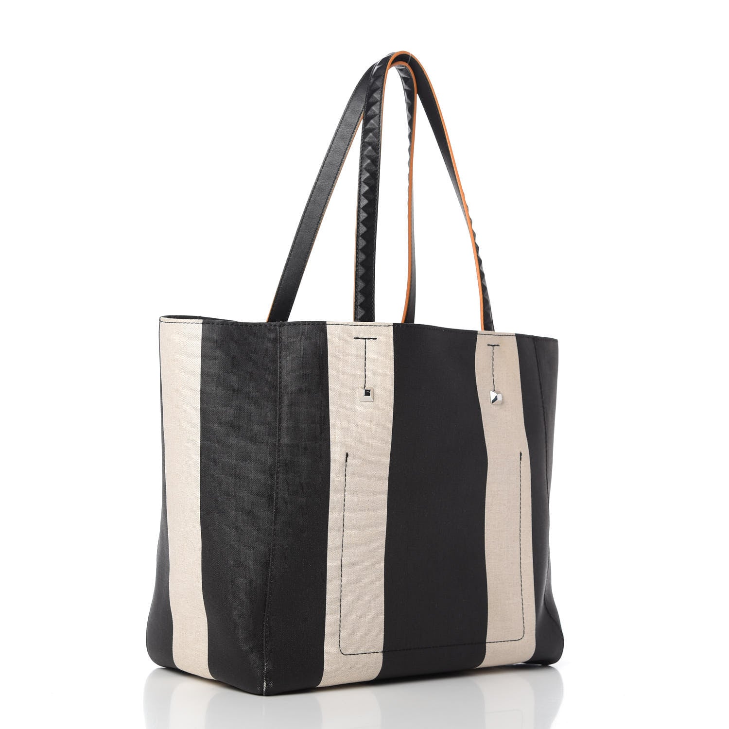 MCM Canvas Stripe Ilse East West Shopper Tote Black White 3 of 9