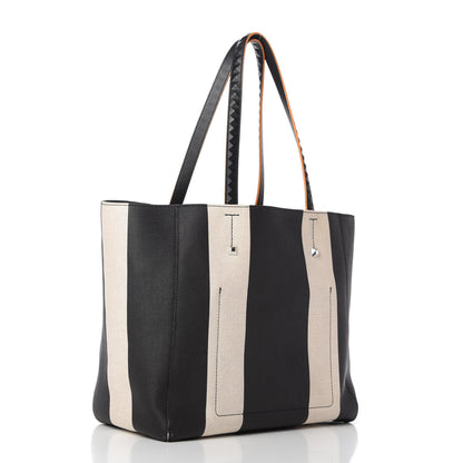 MCM Canvas Stripe Ilse East West Shopper Tote Black White 3 of 9