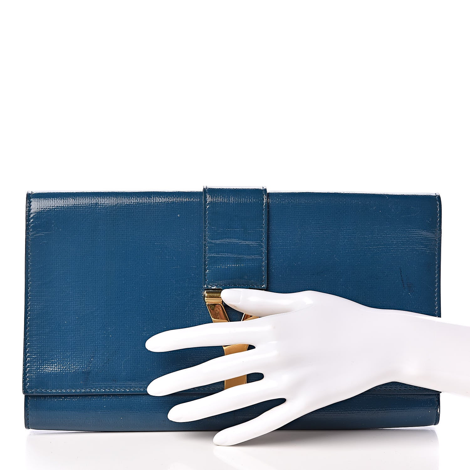 Saint Laurent Textured Patent Classic Y Ligne Clutch Blue 2 of 14