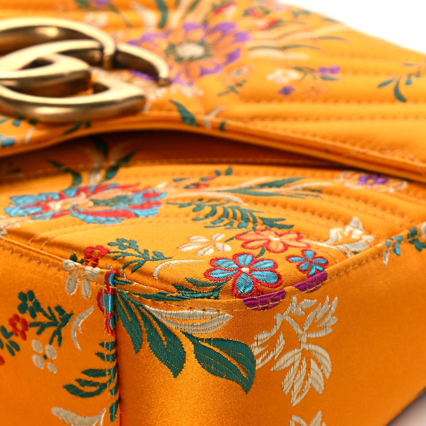 Jacquard Matelasse Floral Medium GG Marmont Shoulder Bag Yellow
