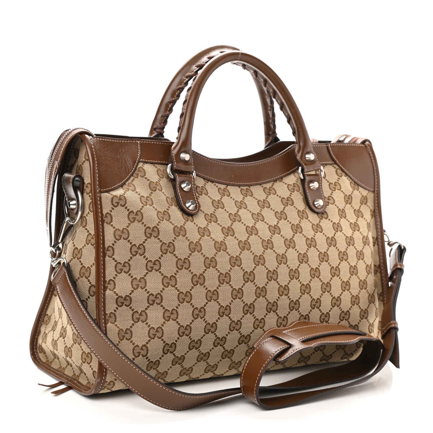 Balenciaga X GUCCI GG Monogram Azalea Calfskin Neo Classic Silver Hardware Medium City Beige Ebony Brown Sugar 3 of 8