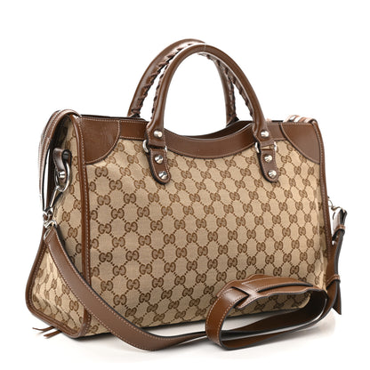 Balenciaga X GUCCI GG Monogram Azalea Calfskin Neo Classic Silver Hardware Medium City Beige Ebony Brown Sugar 3 of 8