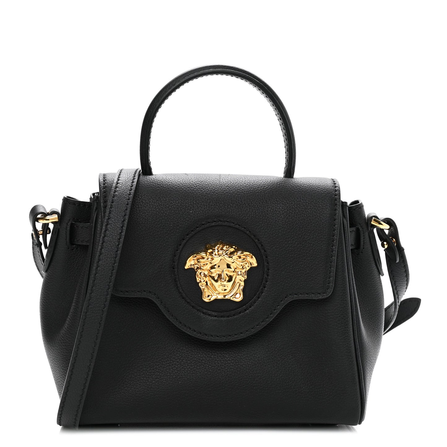 Grained Calfskin Small La Medusa Top Handle Bag Black
