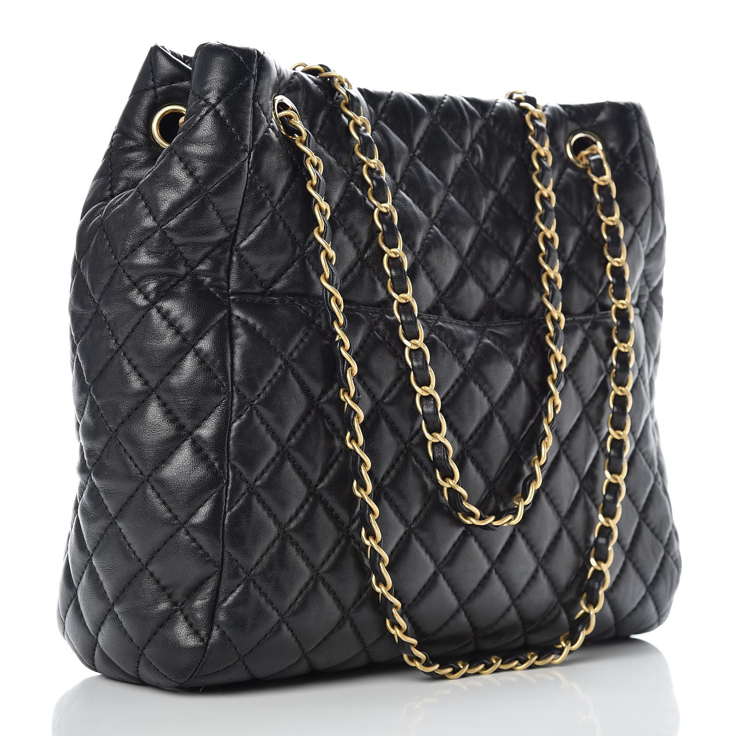 Chanel Lambskin Quilted Large Fluffy CC Shopping Tote Black 3 of 12