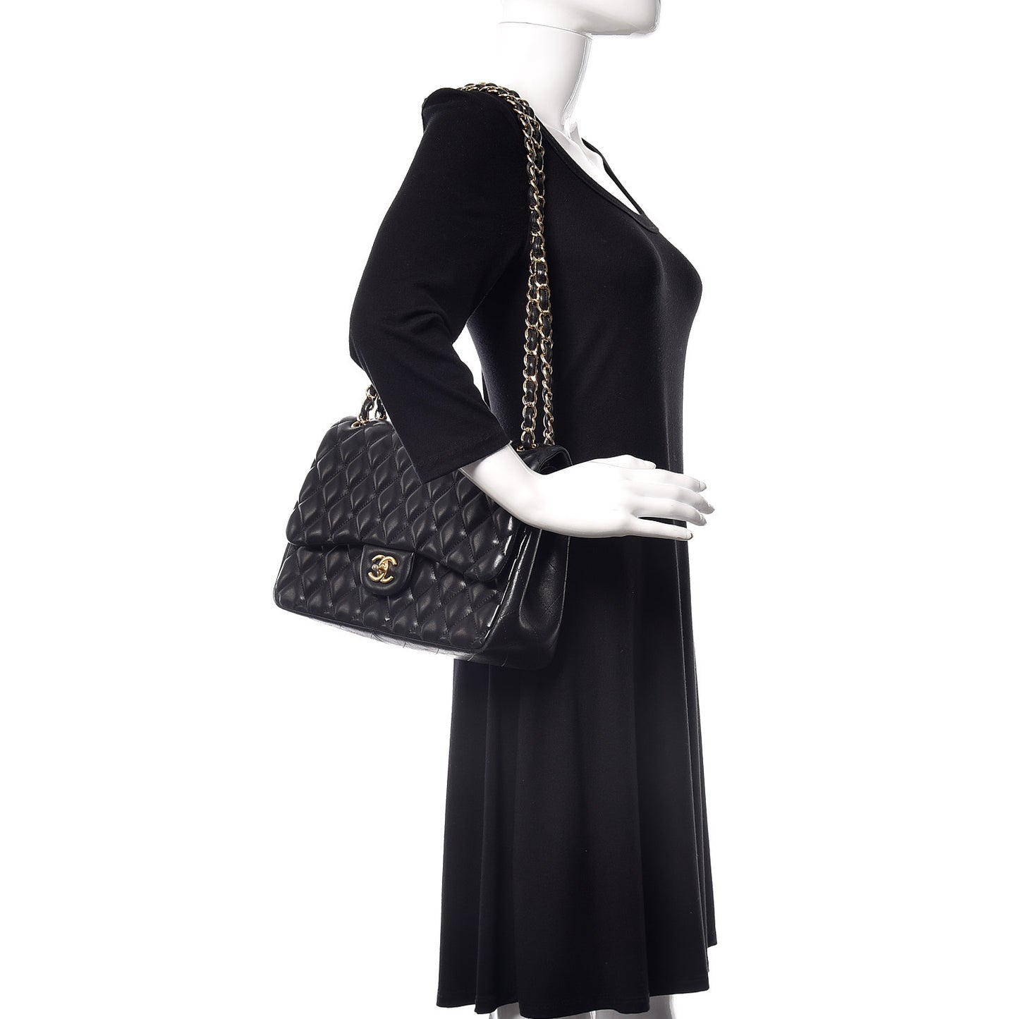 Lambskin Quilted Jumbo Double Flap Black