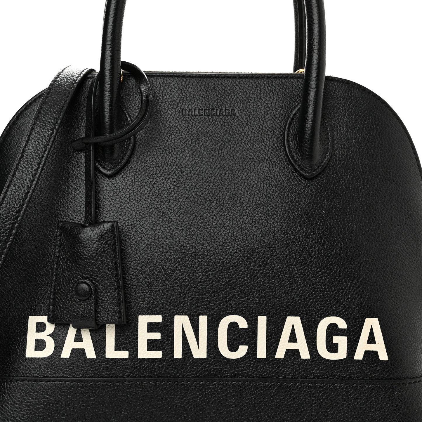 Grained Calfskin Logo S Ville Top Handle Bag Black White