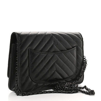 Chanel Aged Calfskin Chevron Quilted Reissue Wallet On Chain WOC So Black 3 of 10