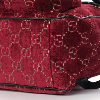 Gucci Velvet GG Monogram Textured Calfskin Web Small Double Buckle Backpack Red Cipria Black 9 of 9