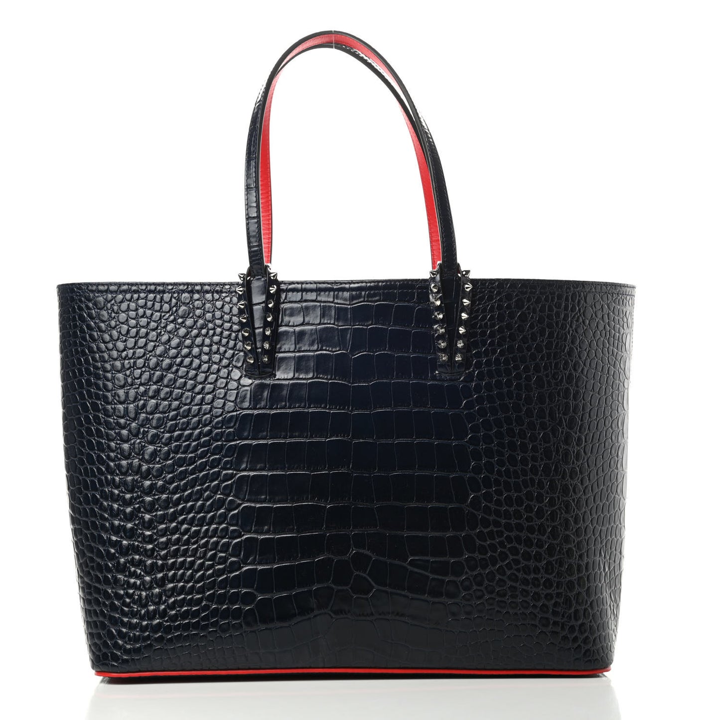 Calfskin Crocodile Embossed Spikes East West Cabata Tote Navy
