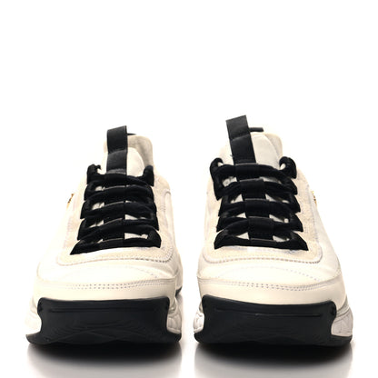 Chanel Velvet Calfskin Mixed Fibers CC Sneakers 37.5 Ivory Black 3 of 12