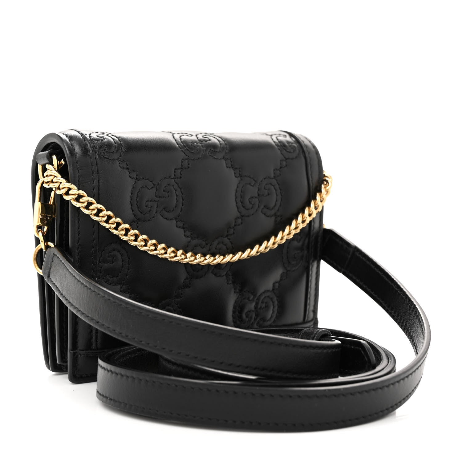 Gucci Nylon Calfskin Enamel GG Matelasse Mini Chain Bag Black 3 of 10