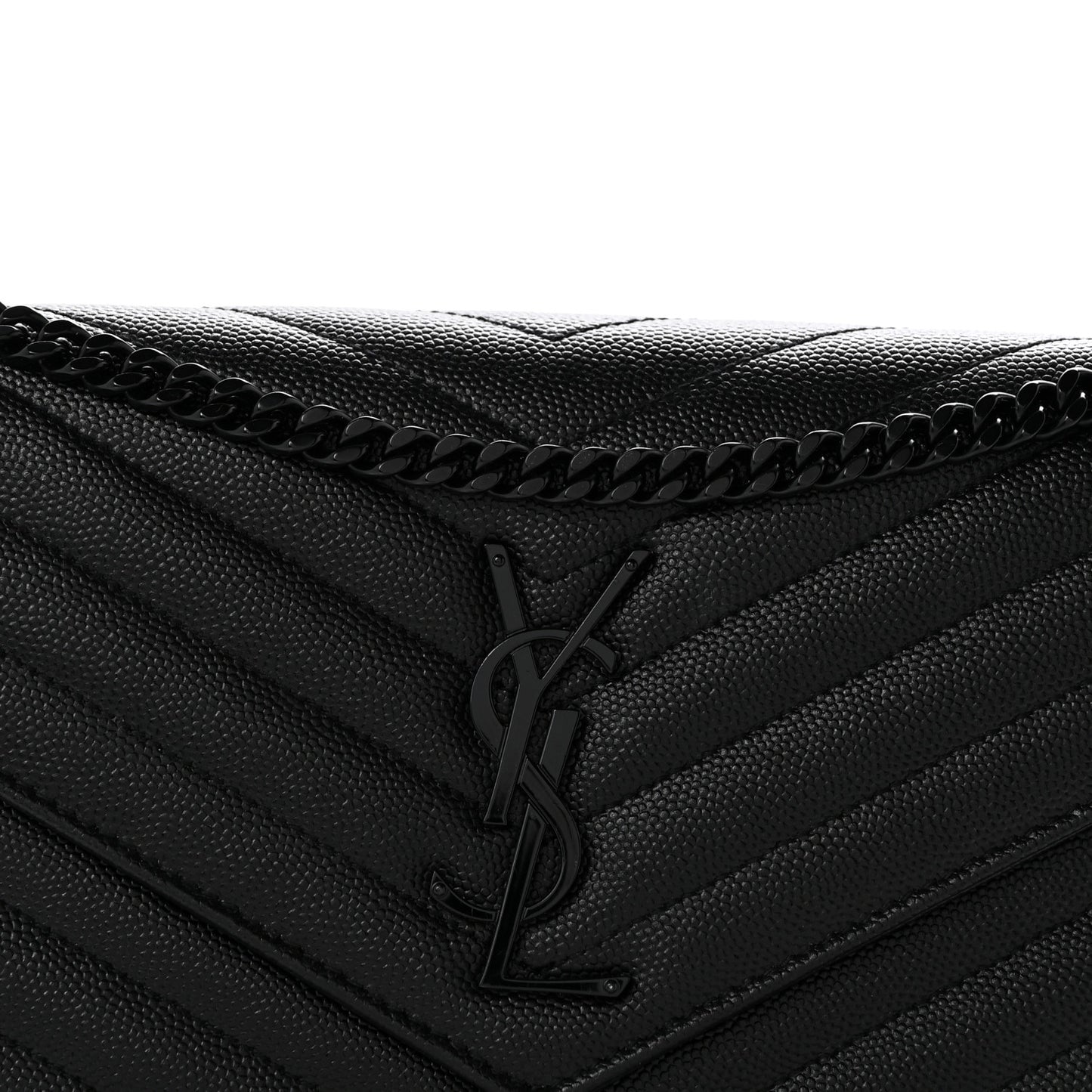 Grain De Poudre Matelasse Chevron Monogram Monochrome Chain Wallet Black