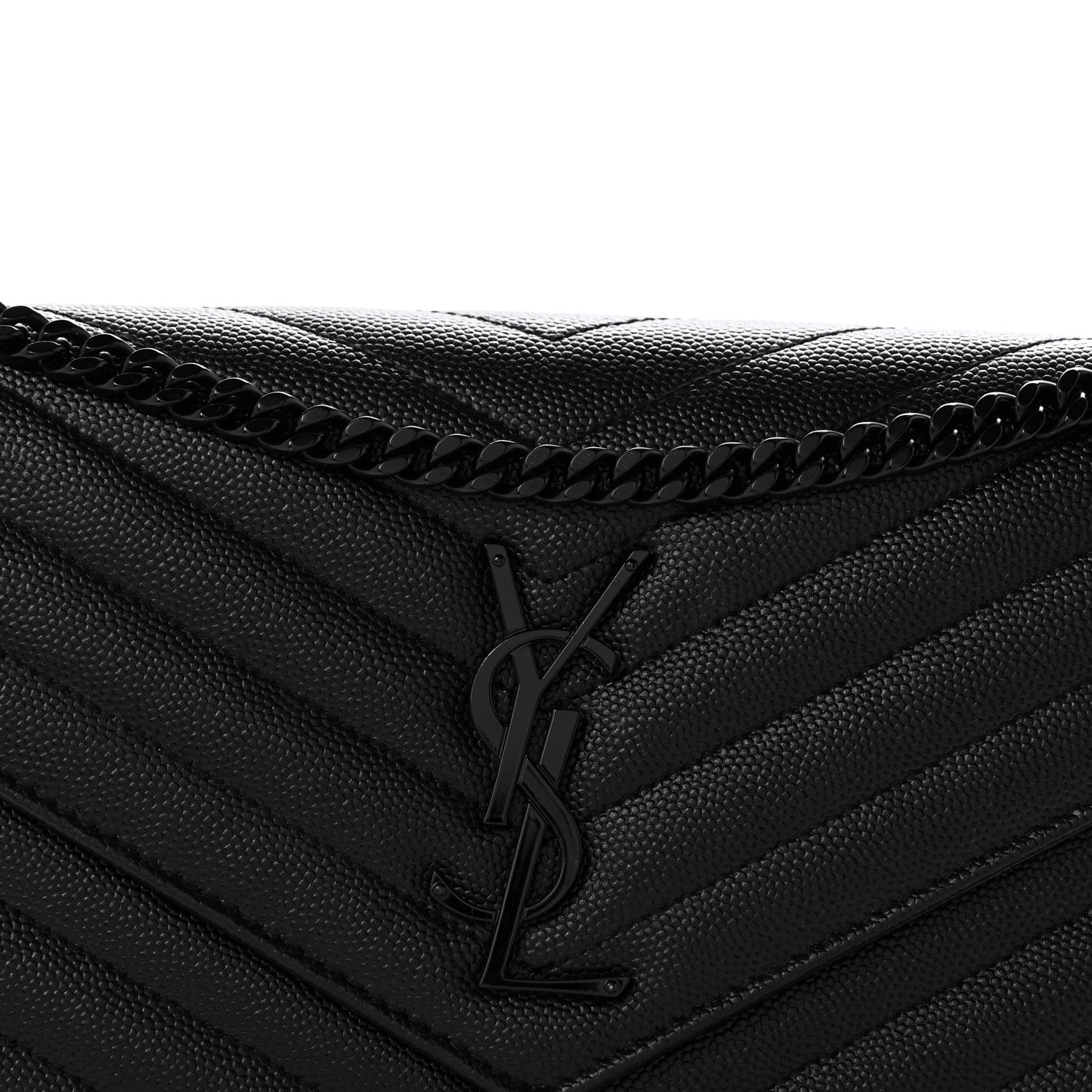 Saint Laurent Grain De Poudre Matelasse Chevron Monogram Monochrome Chain Wallet Black 8 of 12