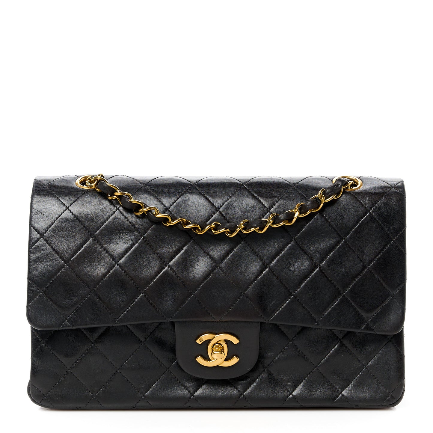 Lambskin Quilted Medium Double Flap Black