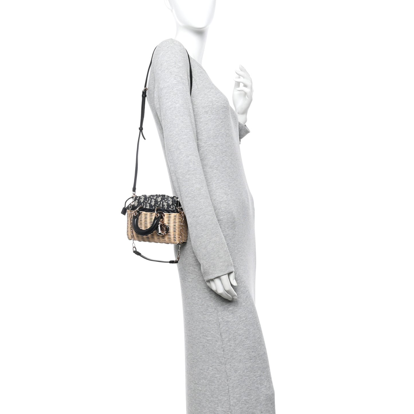 Wicker Oblique Micro Lady D-Joy Bag Natural Black