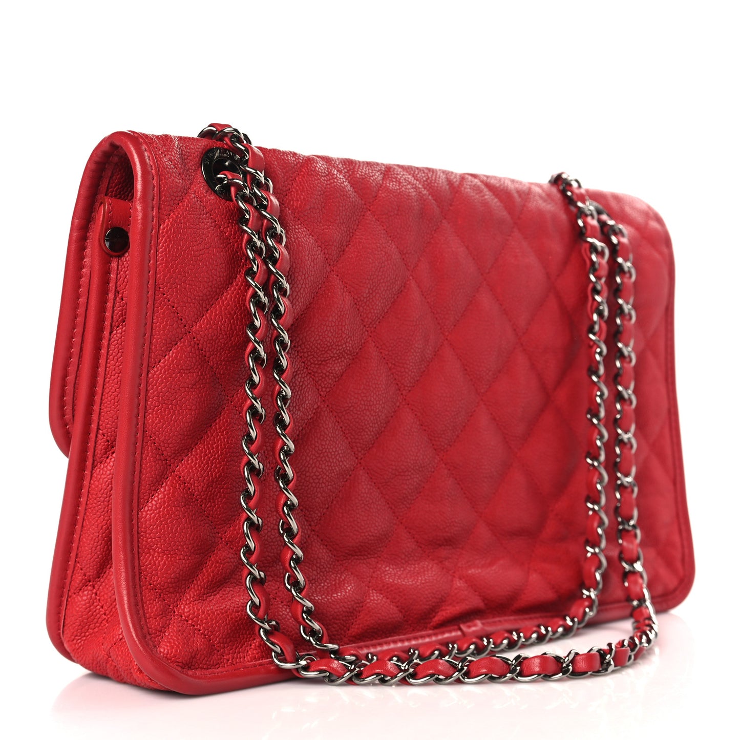 Caviar Quilted Large French Riviera Flap Red