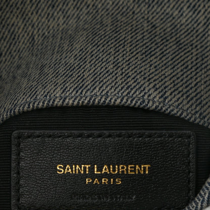 Saint Laurent Denim Quilted Monogram Loulou Puffer Pouch Clutch Blue Gray Light Azur 5 of 9
