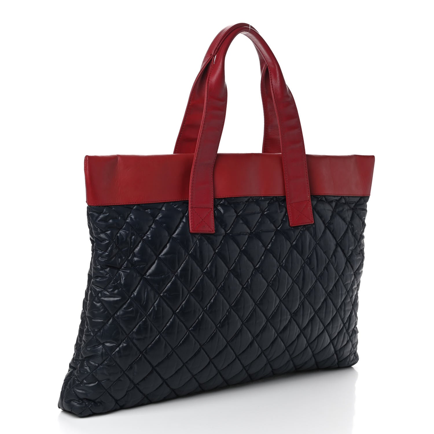 Chanel Nylon Quilted Coco Cocoon Flat Tote Navy Red 3 of 10