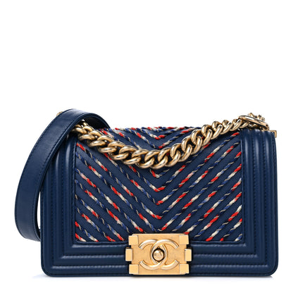 Chanel Calfskin Chevron Embroidered Small Boy By The Sea Flap Navy 1 of 14