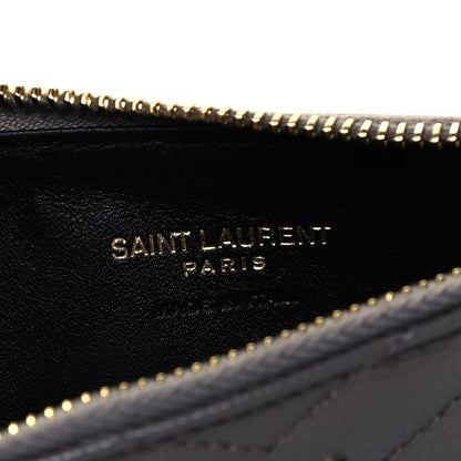 Saint Laurent Grain De Poudre Matelasse Chevron Monogram Fragments Zippered Card Case Fog 6 of 10