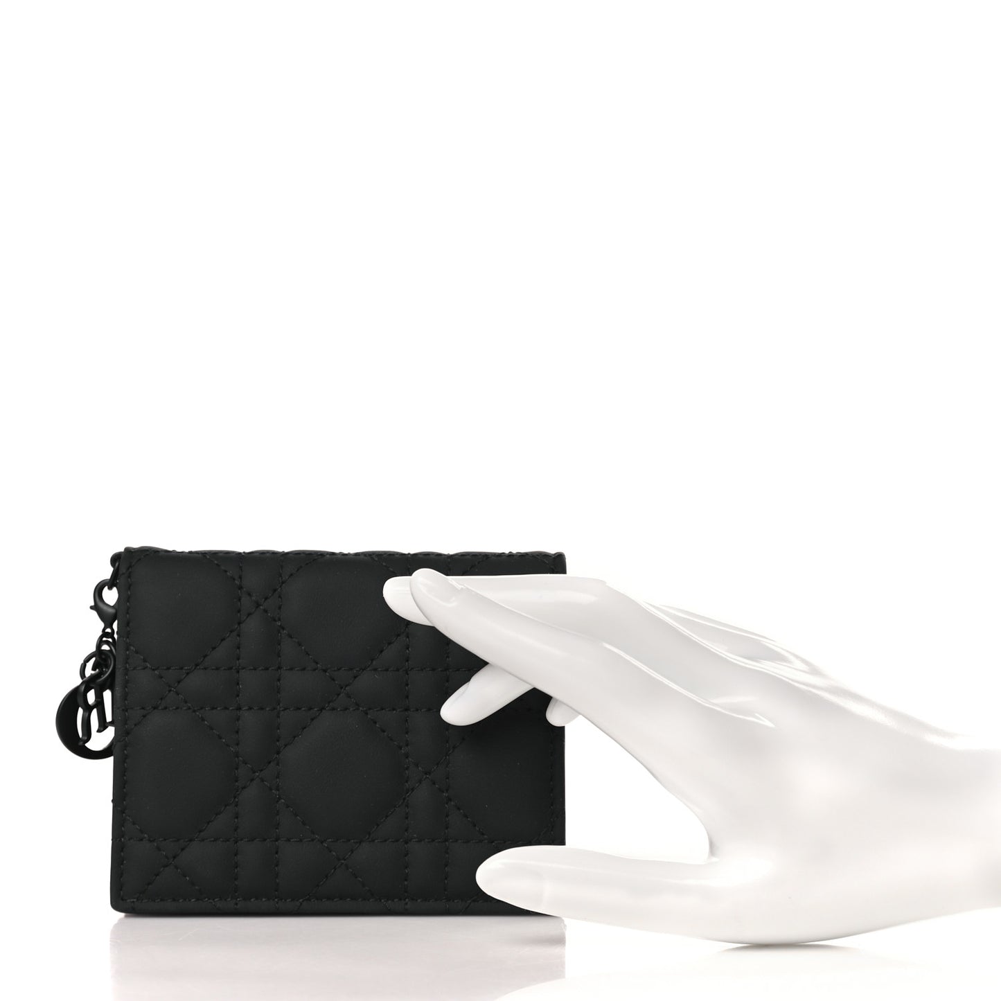 Calfskin Cannage Mini Lady Dior Wallet Black