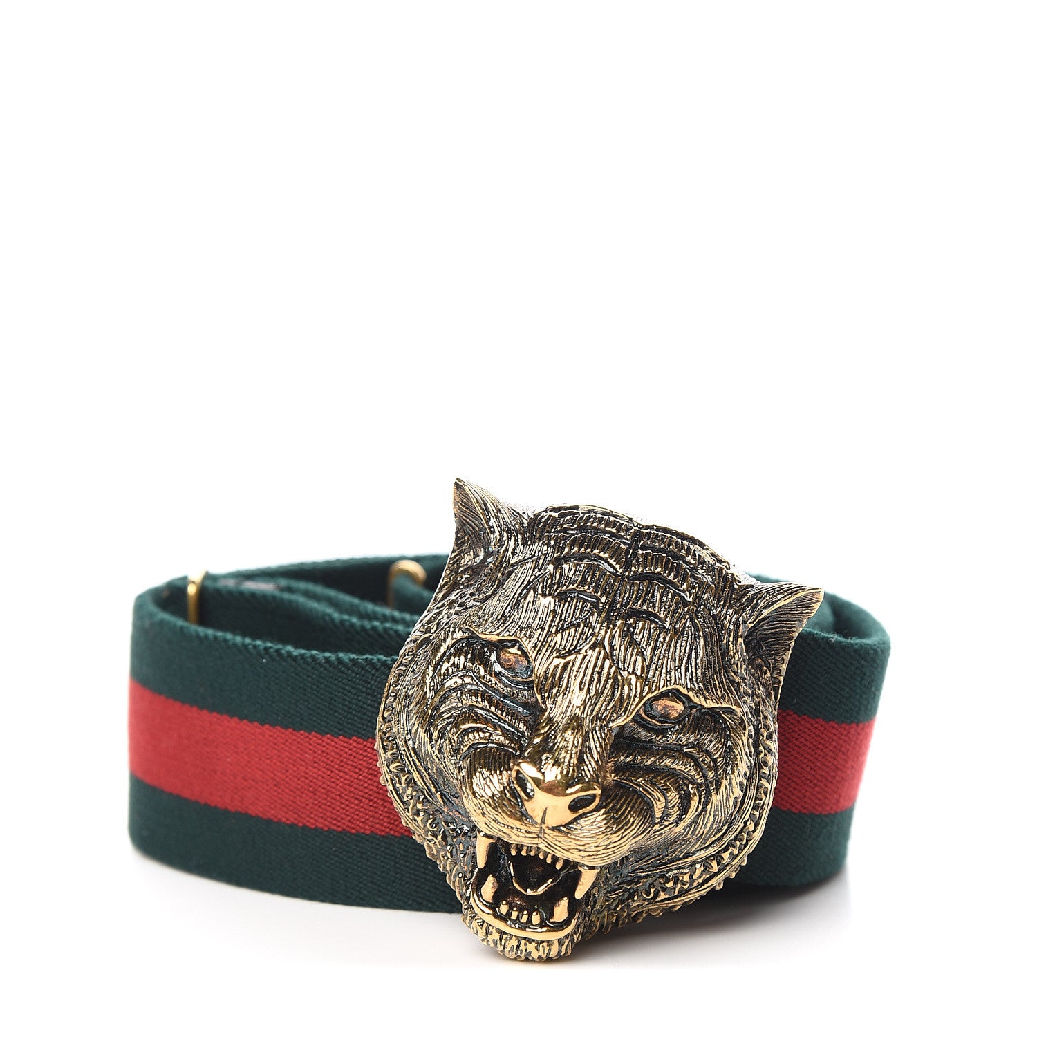 Gucci Web Feline Buckle Belt 90 36 Green Red 1 of 5
