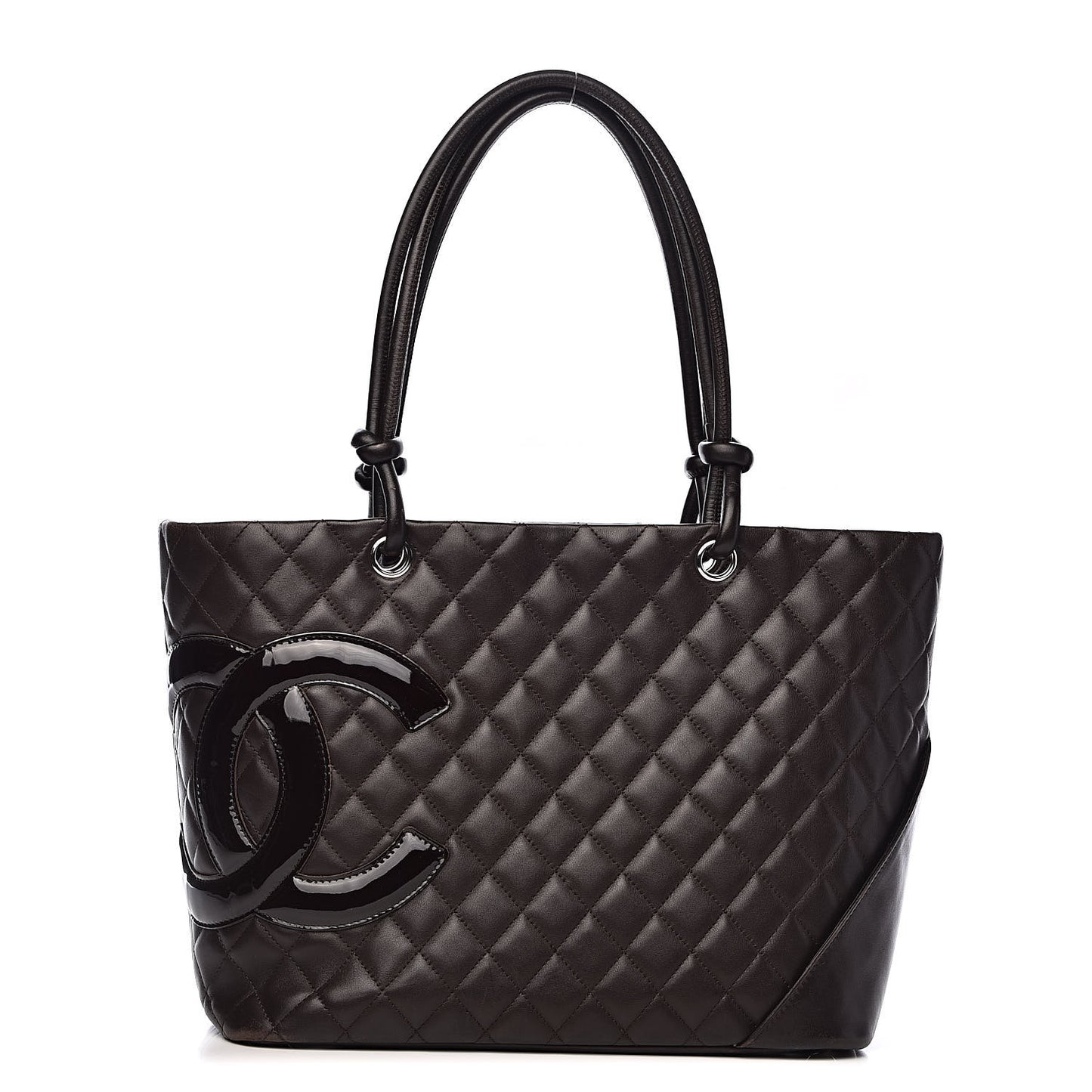 Calfskin Quilted Large Cambon Tote Brown