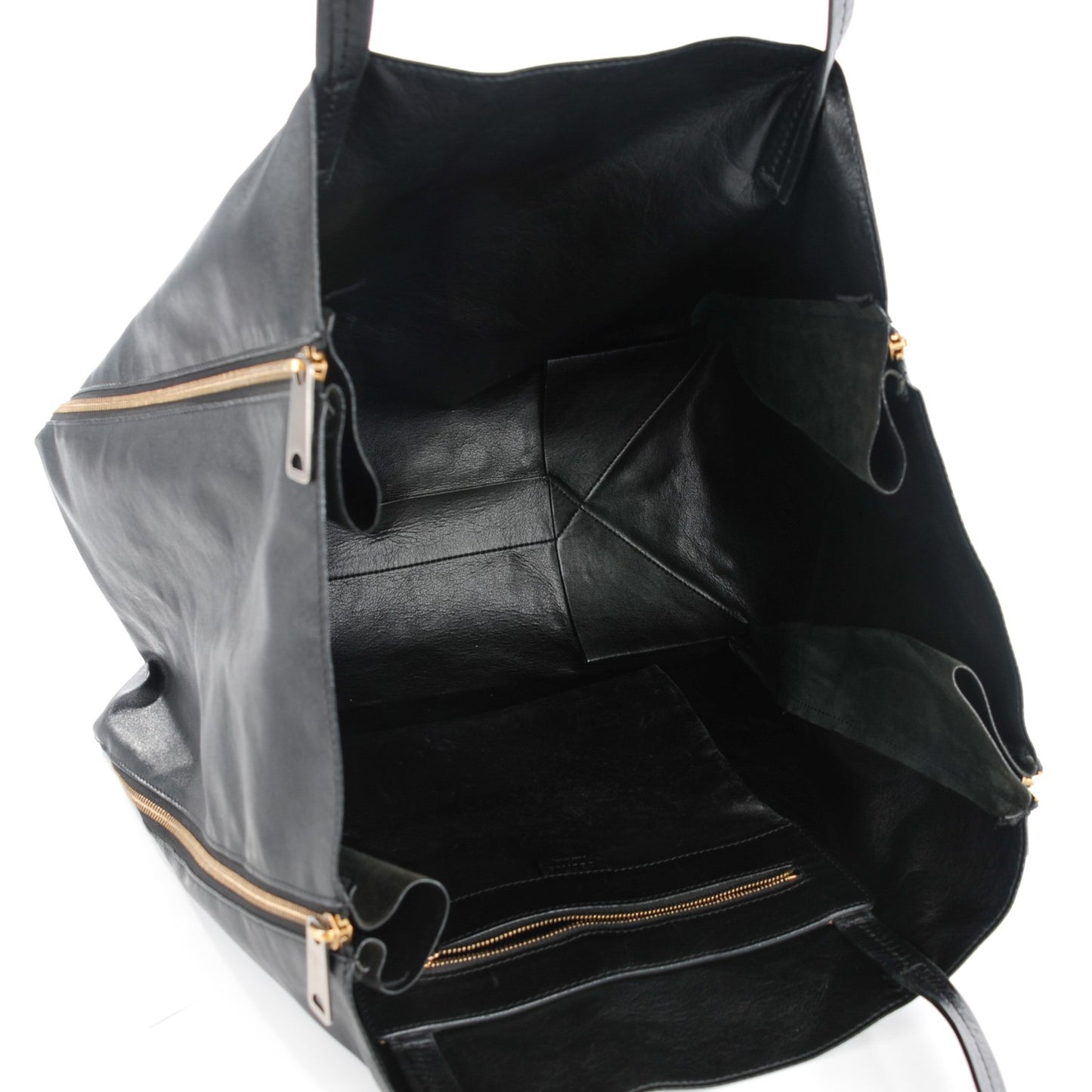 Smooth Lambskin Horizontal Zipper Gusset Cabas Black