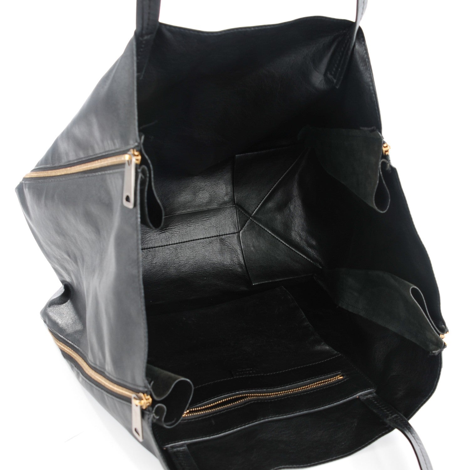 Celine Smooth Lambskin Horizontal Zipper Gusset Cabas Black 6 of 8