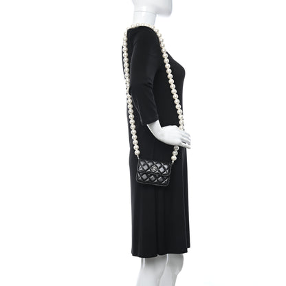 Chanel Calfskin Quilted Maxi Pearls Card Holder Flap With Chain Black 2 of 11