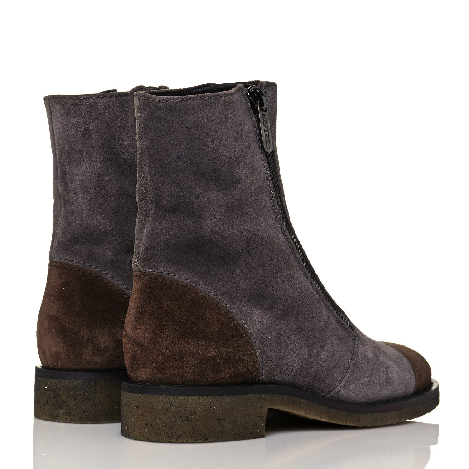 Chanel Suede Calfskin Zipper CC Boots 40 Grey 4 of 7