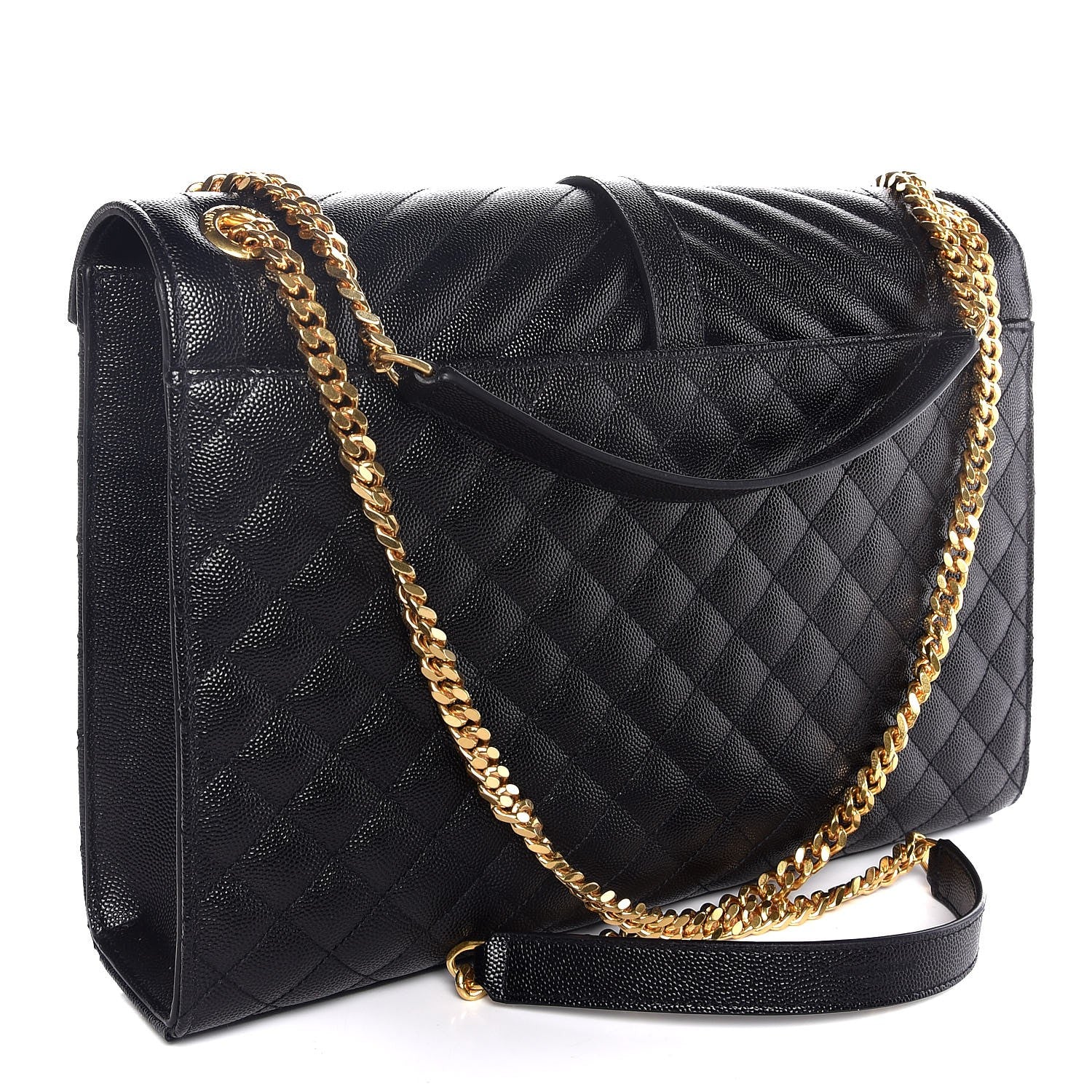 Saint Laurent Grain De Poudre Textured Mixed Matelasse Large Triquilt Monogram Satchel Black 4 of 9