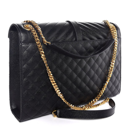 Saint Laurent Grain De Poudre Textured Mixed Matelasse Large Triquilt Monogram Satchel Black 4 of 9