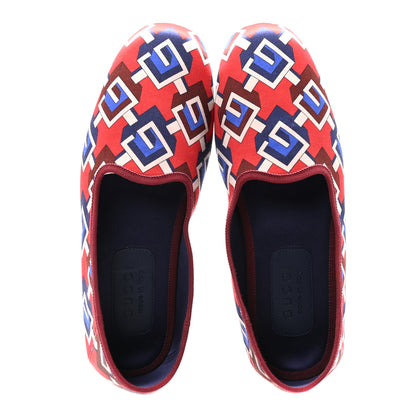 Gucci Silk Geometric G Mens Slippers 9 Red Blue 2 of 8
