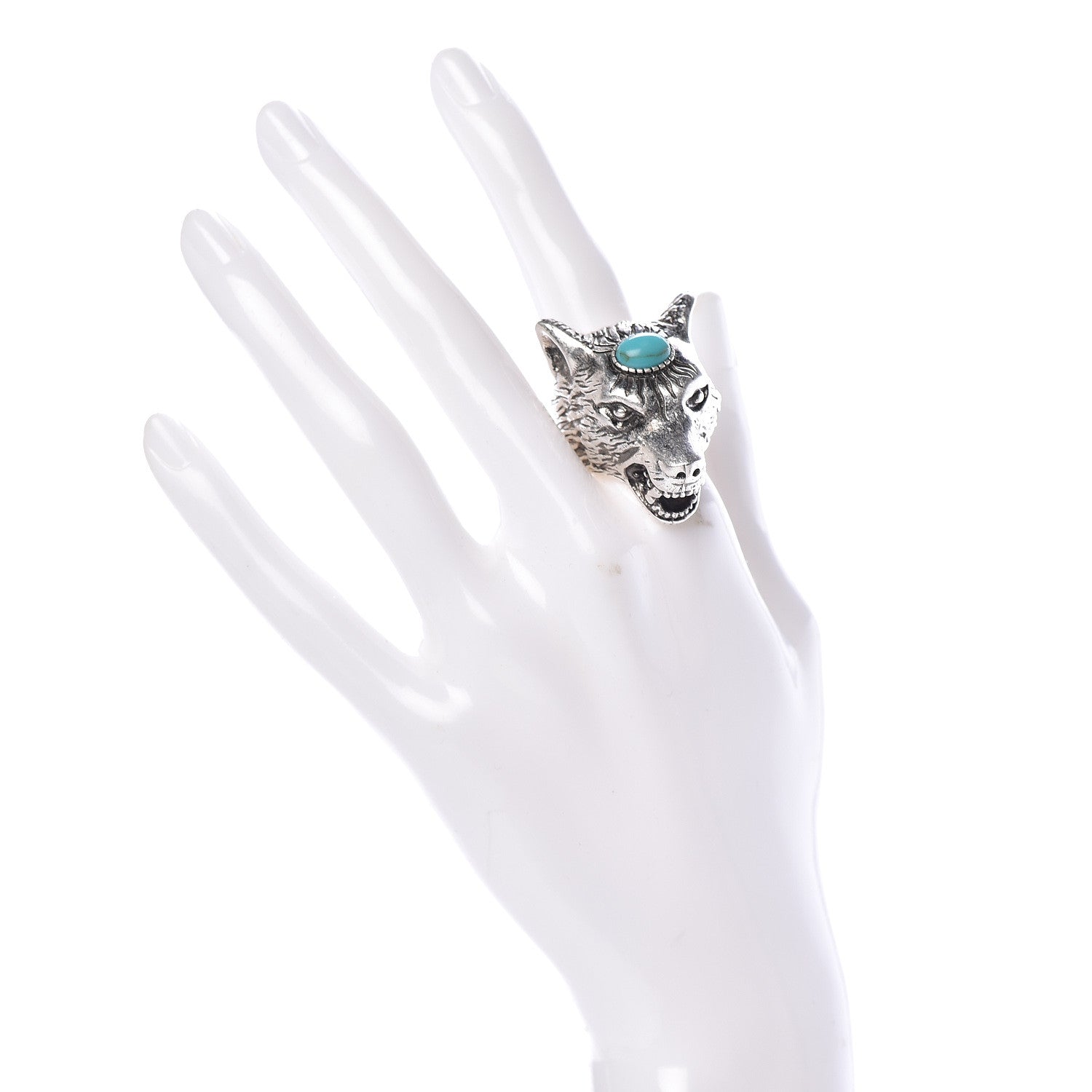 Gucci Sterling Silver Resin Anger Forest Wolf Head Ring 9 2 of 9